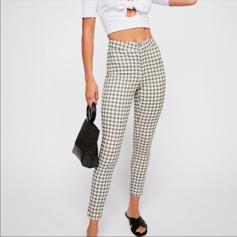 Free People Belle Printed Plaid Skinny Pants